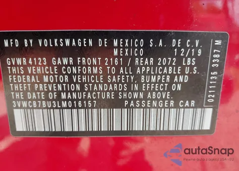 2020 Volkswagen Jetta 1.4T R-Line/1.4T S/1.4T Se из США, поврежденный, VIN 3VWCB7BU3LM016157